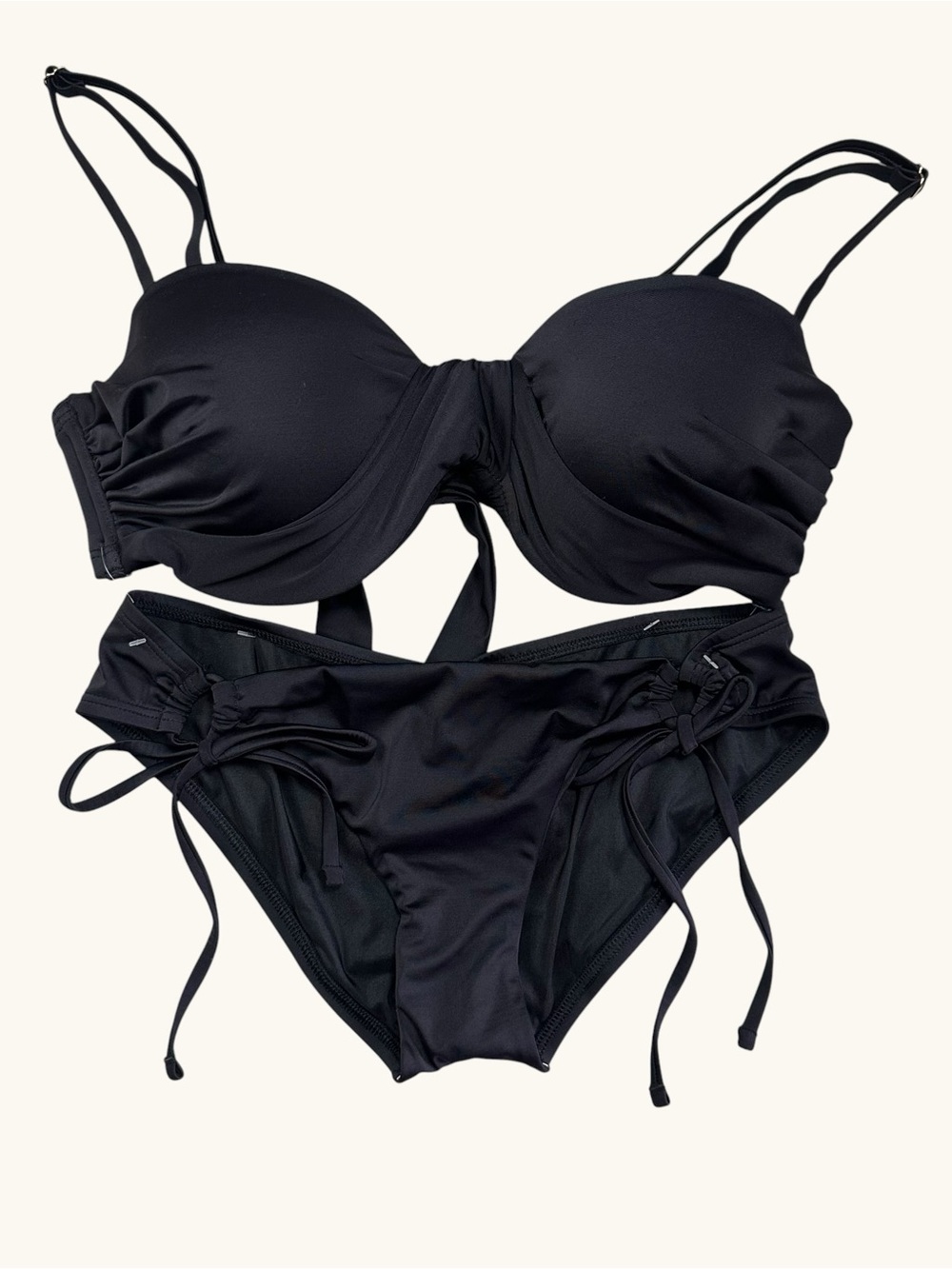A. Che Black Underwire Bikini Set T4 32DD 34D 36C 38B Medium Bottom NWOT